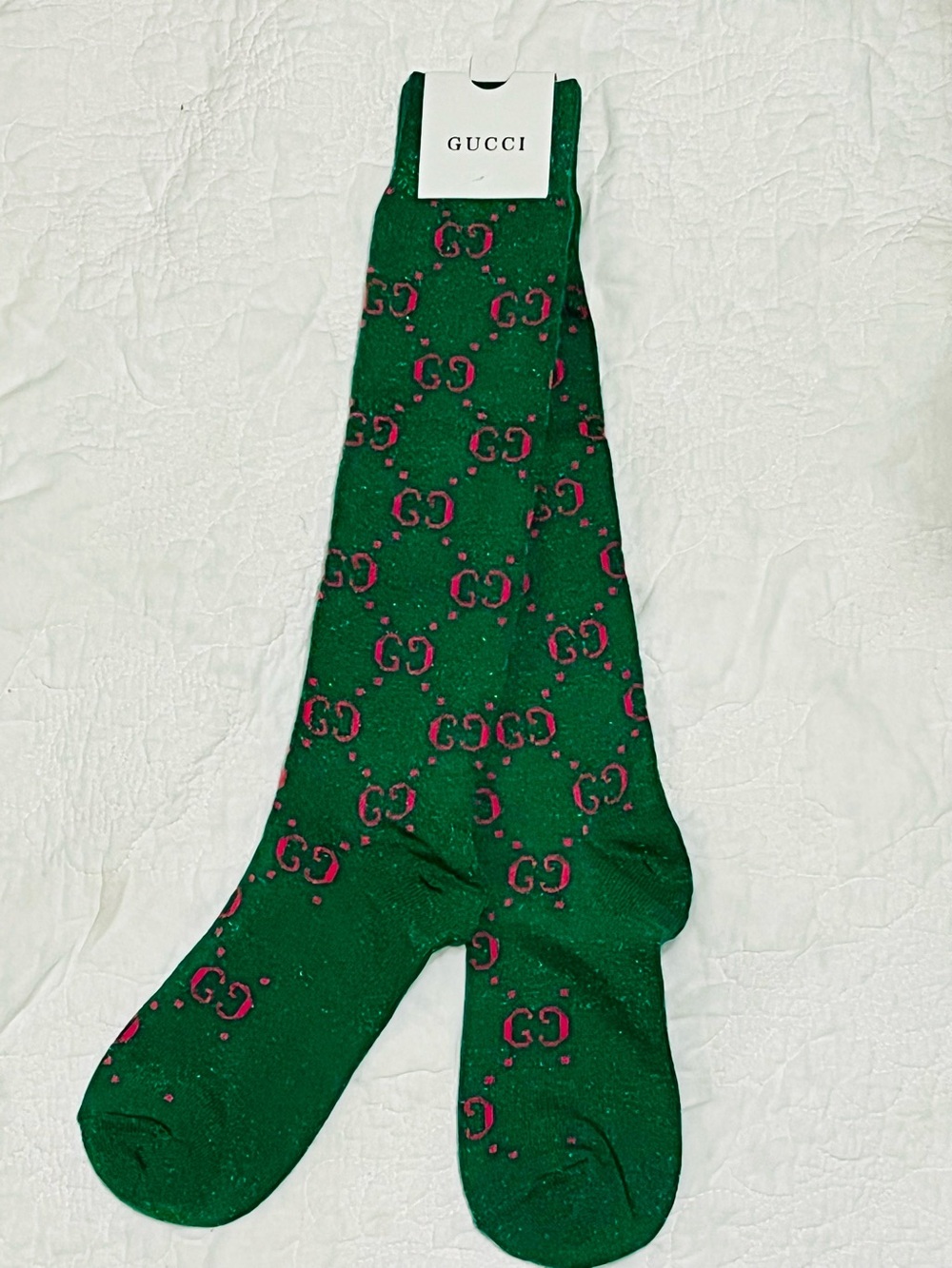 Gucci. Limited Edition Metallic Sparkle Shiny Knee High Runway Socks